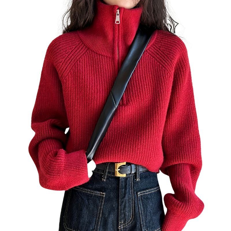 Zipper Turtle Neck Sweater