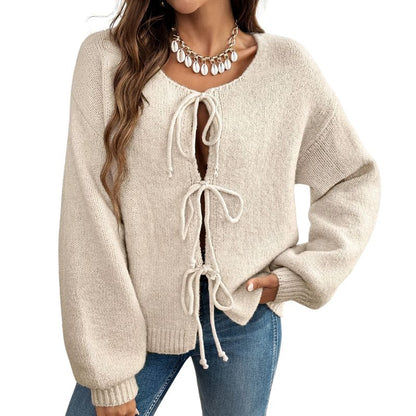 Knotted Open Front Cardigan