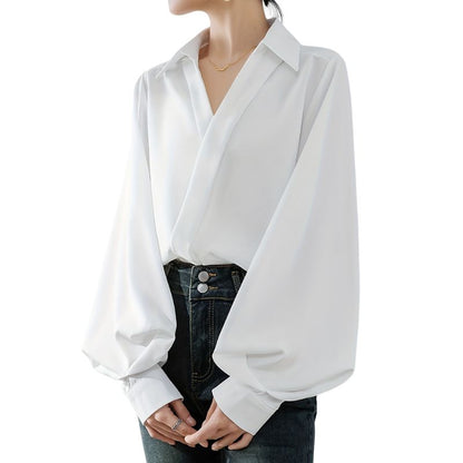 Lantern Sleeve Solid Blouse