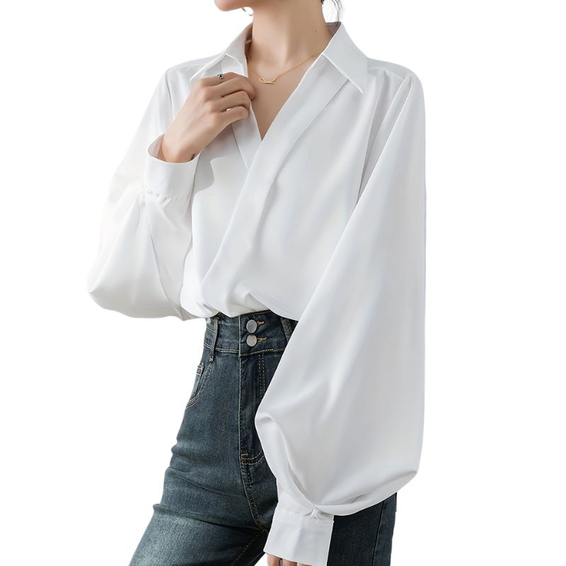 Lantern Sleeve Solid Blouse