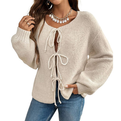 Knotted Open Front Cardigan