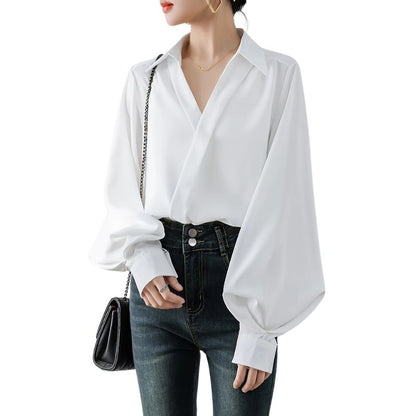 Lantern Sleeve Solid Blouse