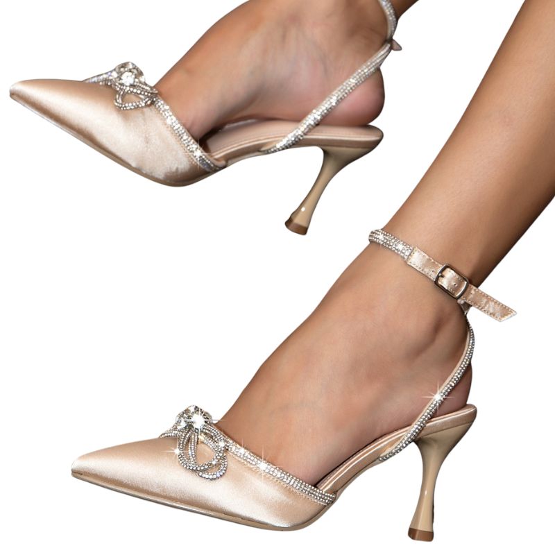 Elegant Rhinestone Bow Slingback Heels